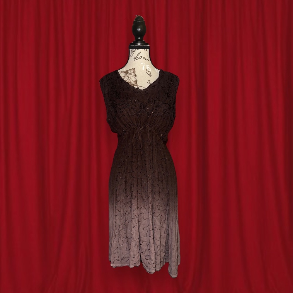 summer printed brown beaded midi dress ombre effect